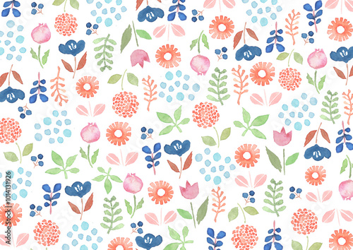 水彩で描い北欧風の小花柄の模様