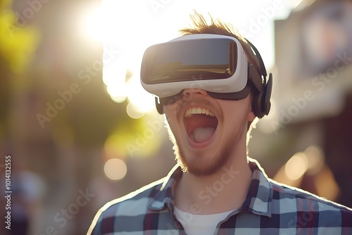 Virtual Reality Experience, Male User With Vr Headset, Amazed Expression, Modern Technology, Immersive Entertainment, Freelance, Business, Marketing, Finance, Employees