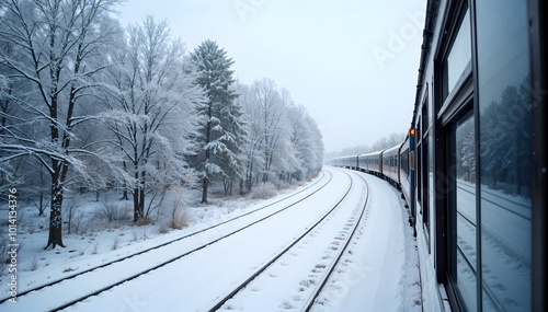 Winter Wonderland from the Train A Serene Snowy Journey photo