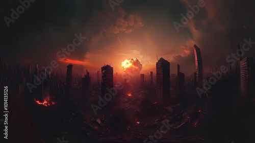 Generative AI, Fiery Glow Over a Devastated City