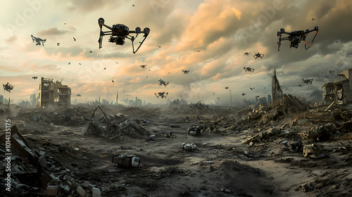 Generative AI, Ruins of War: Destroyed Drones Litter the Apocalypse