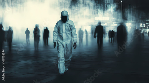 Generative AI, Memories of Pre-Pandemic Life: Haunting Figures Walk Through the Disinfection photo