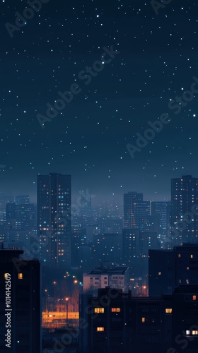 Minimalist Night Cityscape  a serene urban scene with sparse lighting  highlighting the tranquility of a quiet metropolis at night