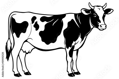 Cute cow standing silhouette minimalistic vector art illustration photo