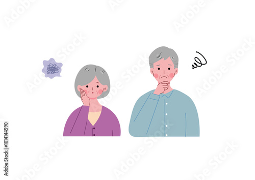 考え悩む老夫婦のイラスト