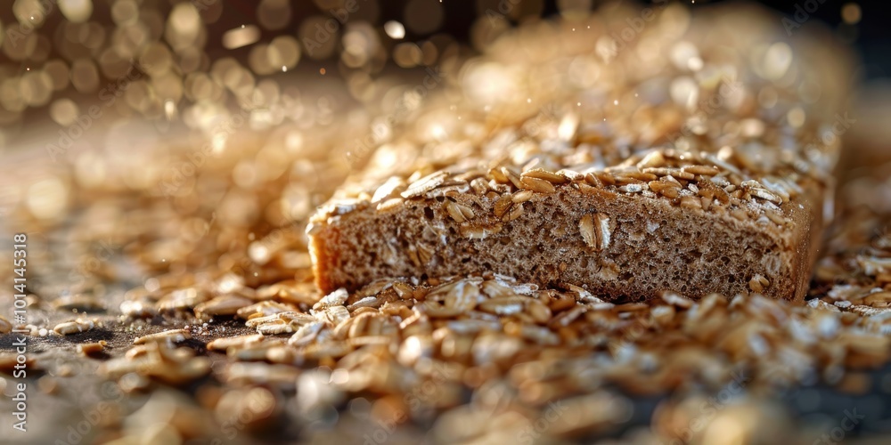 Φωτογραφία Close-up view of a delicious slice of whole grain bread topped with oats, beauti