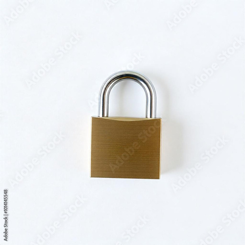 An old brass padlock, against a plain white background