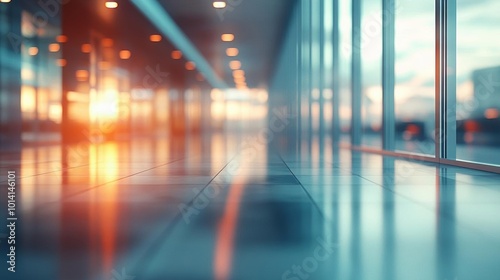 Corporate business floor with blurred cloud-based technology displays  soft bokeh effect and copy space