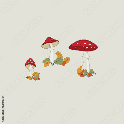 Amanita muscaria forest mushroom vector illustration