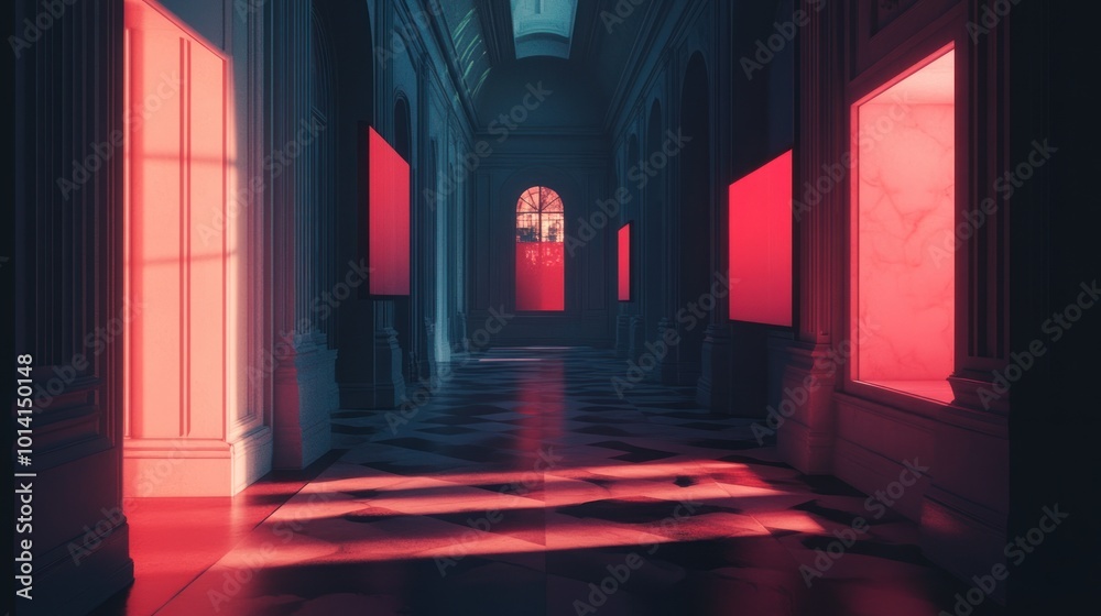 Red Illuminated Hallway Red Illuminated Hallway