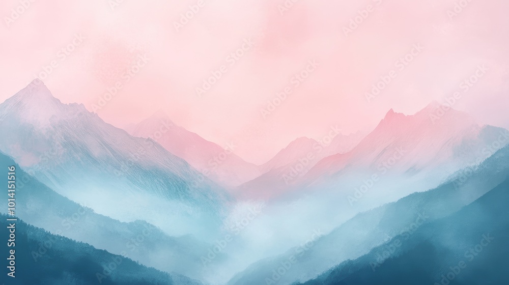 Serene Misty Mountains, soft pastel hues envelop a minimalist landscape, evoking tranquility and calm amidst nature's beauty Serene Misty Mountains, soft pastel hues envelop a minimalist landscape, evoking tranquility and calm amidst nature's beauty
