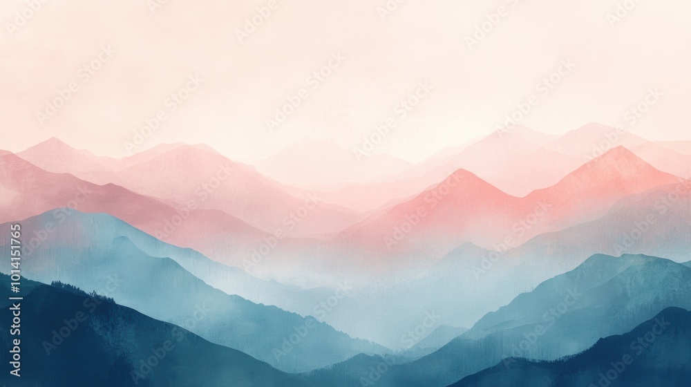 Serene pastel fog envelops a minimalist mountain range, evoking tranquility and soft beauty in nature's embrace. Serene pastel fog envelops a minimalist mountain range, evoking tranquility and soft beauty in nature's embrace.