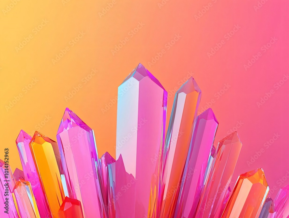 Vibrant geometric crystal formations in shades of pink and blue against a soft gradient background. Perfect for artistic designs. Vibrant geometric crystal formations in shades of pink and blue against a soft gradient background. Perfect for artistic designs.