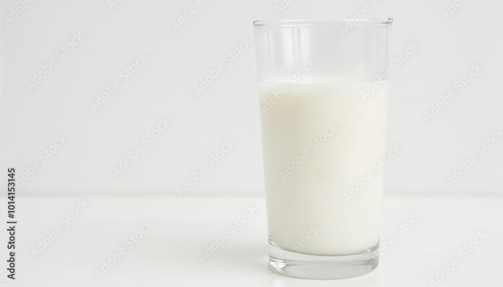Glass of milk on a clean white surface, showcasing the simplicity and freshness of dairy Glass of milk on a clean white surface, showcasing the simplicity and freshness of dairy