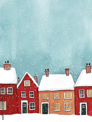 Snowy Village Illustration.