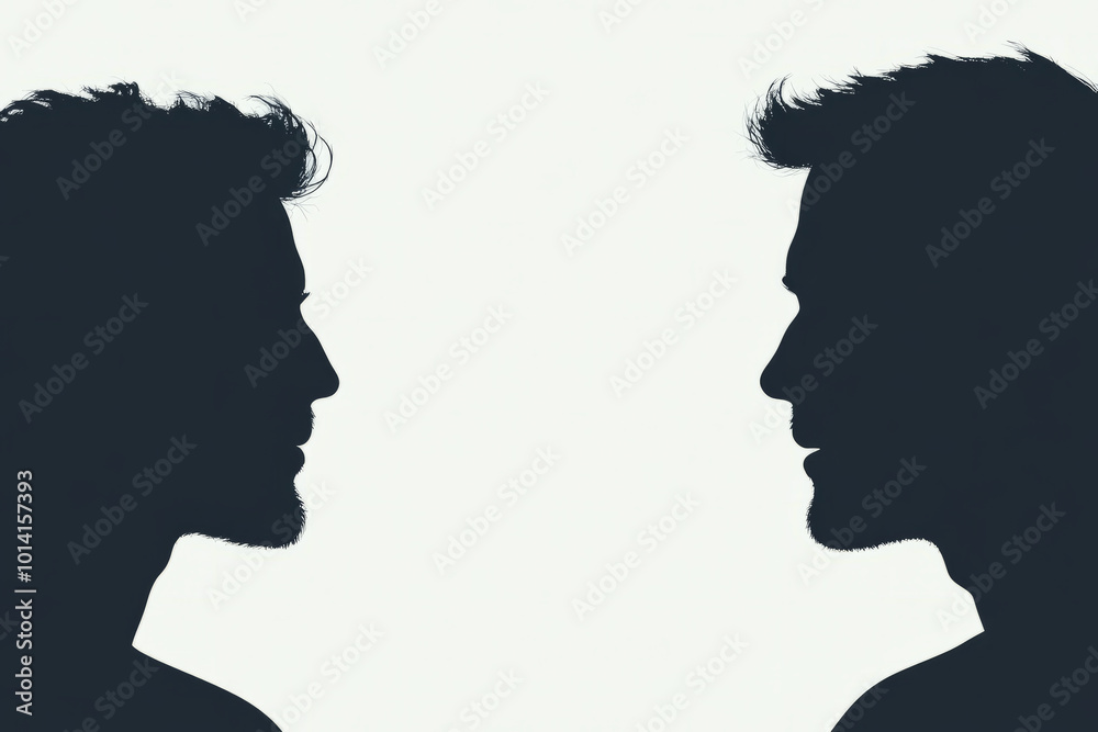 Two men's faces are shown side by side, one with a beard and the other without Two men's faces are shown side by side, one with a beard and the other without