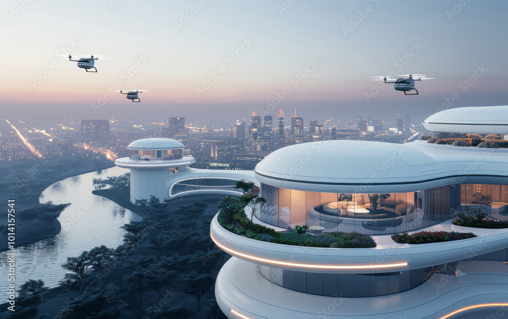 Future urban landscape with perfect integration of ecology and technology Future urban landscape with perfect integration of ecology and technology