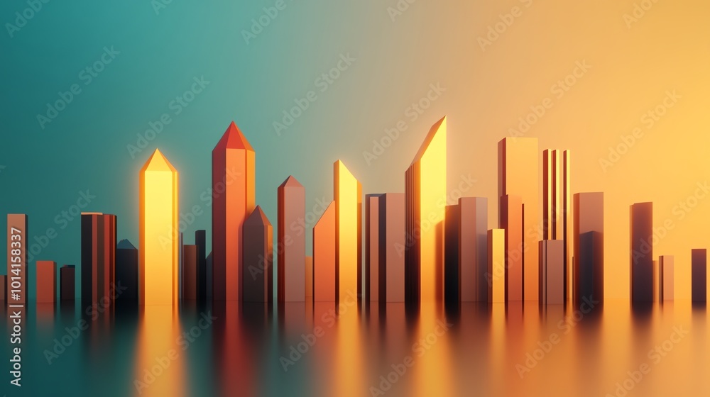 A futuristic city skyline reflected in the rising stock market graph, golden lights in the distance, Psychedelic, digital A futuristic city skyline reflected in the rising stock market graph, golden lights in the distance, Psychedelic, digital