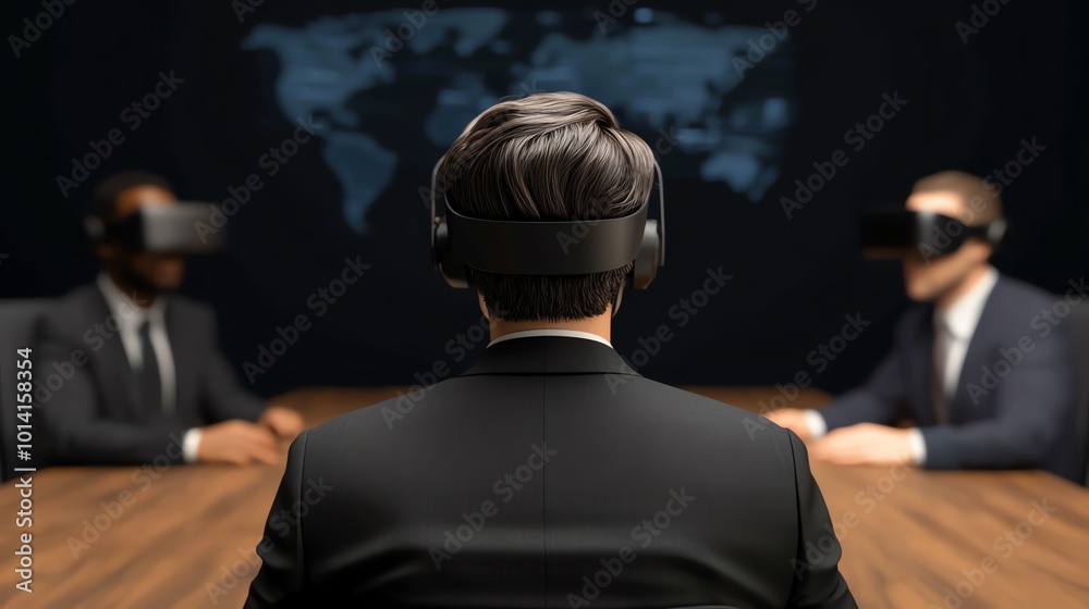 A group of diverse business professionals in a virtual meeting room, floating holographic charts, Futuristic, digital, 3D render A group of diverse business professionals in a virtual meeting room, floating holographic charts, Futuristic, digital, 3D render