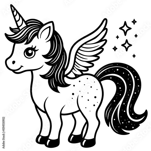 silhouette of a majestic unicorn horse vector illustration on white background