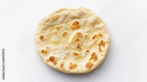 Top view of naan bread isolated on white background