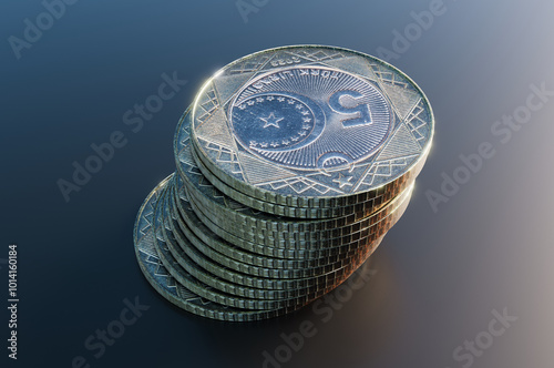 Close-up of a group of five Turkish lira coins. 3D rendering illustration. photo