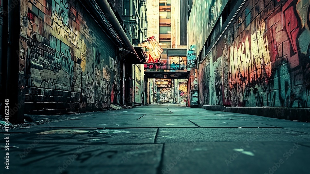 Fototapeta premium Motivational quote over a gritty, urban street scene with graffiti-covered walls, capturing the energy of the city.