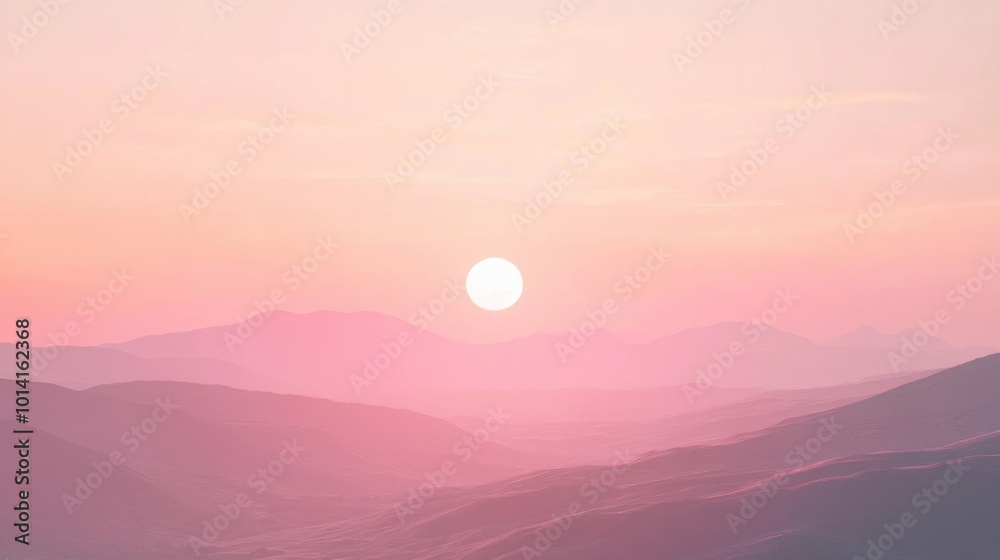 Serene Distant Hills at Pink Sunset, a tranquil landscape featuring soft silhouettes and a calming color palette, evoking peace and simplicity Serene Distant Hills at Pink Sunset, a tranquil landscape featuring soft silhouettes and a calming color palette, evoking peace and simplicity