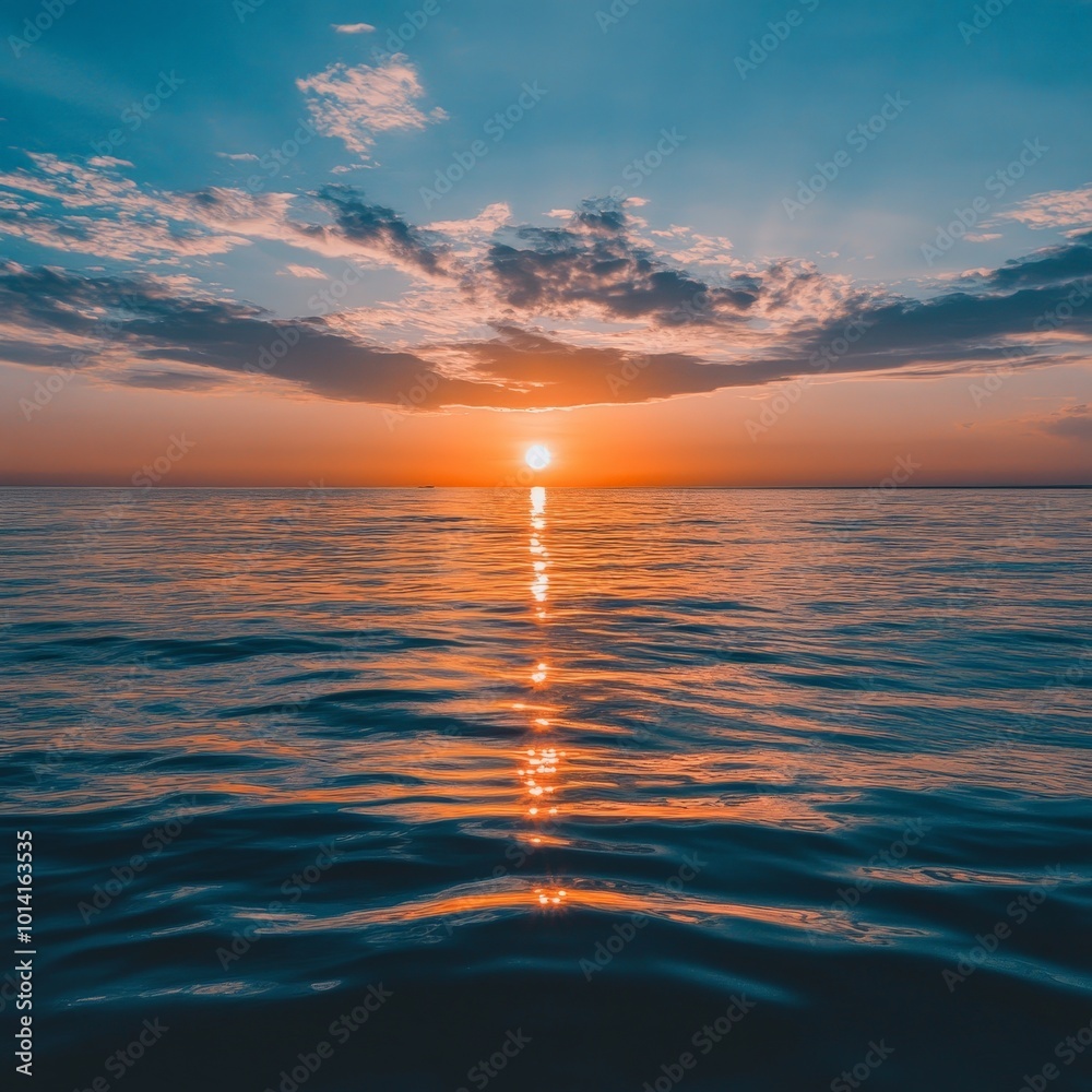 Fototapeta premium Inspirational life quote with a sunrise over a calm ocean, symbolizing new beginnings and reflection, ideal for Facebook.