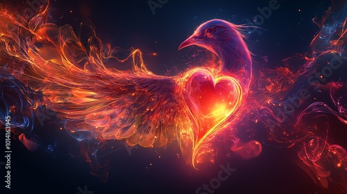 Artistic illustration of a bird s heart glowing with rhythmic pulse, Bird Cardiovascular System, highefficiency heart anatomy photo