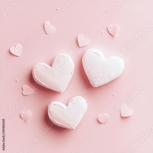 A pink background with a tree branch with hearts on it