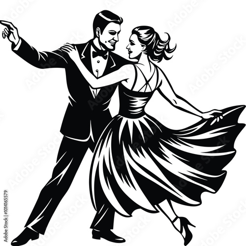  Couple dancing ballroom dance, vector logo illustration silhouette