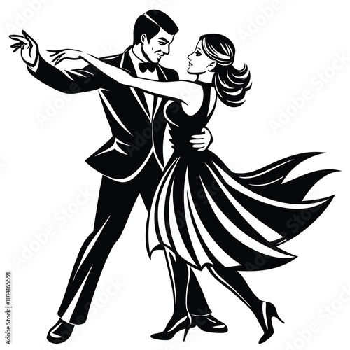  Couple dancing ballroom dance, vector logo illustration silhouette