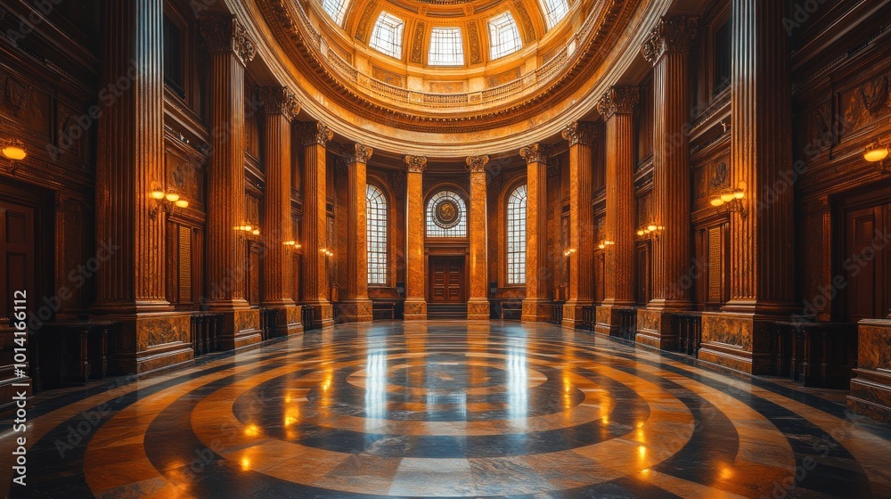 Obraz premium Grand interior of a circular hall with ornate architecture.
