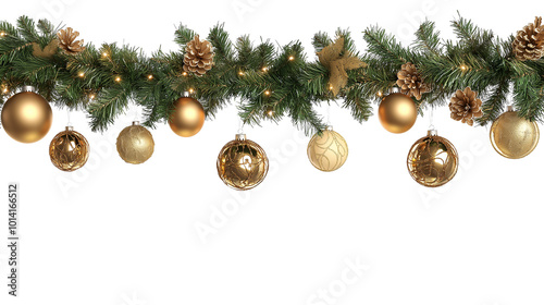 A gold and green Christmas tree with many gold ornaments hanging from it