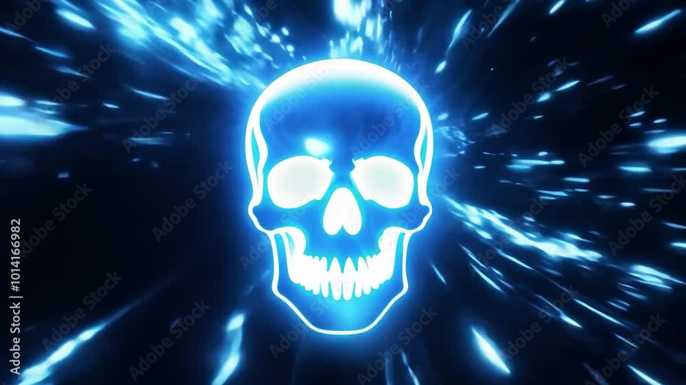 Glowing blue skull appearing with energy beams Glowing blue skull appearing with energy beams