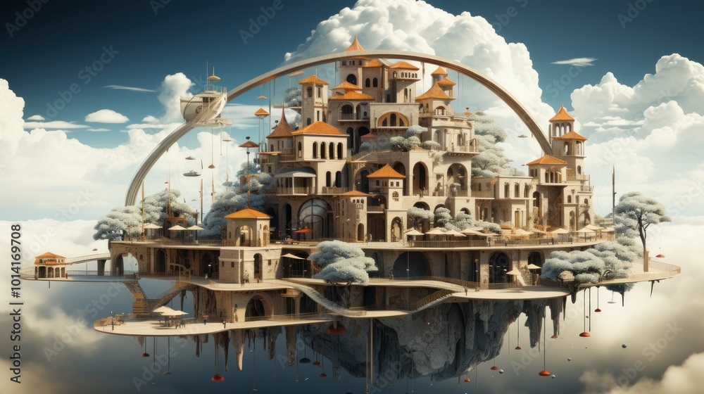 Obraz premium Floating City in the Clouds
