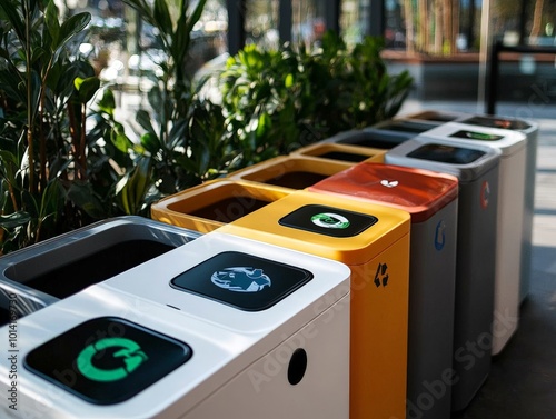 Smart recycling bins equipped with sensors that automatically sort waste into appropriate categories, reducing human error in recycling. photo