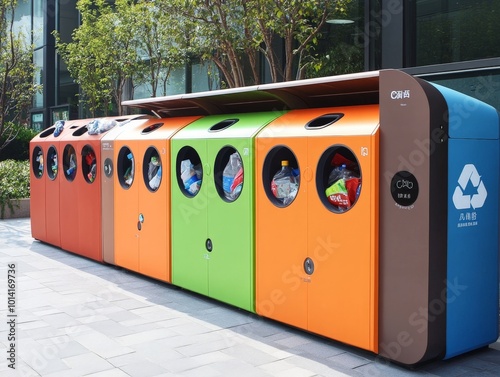 Smart recycling bins equipped with sensors that automatically sort waste into appropriate categories, reducing human error in recycling. photo