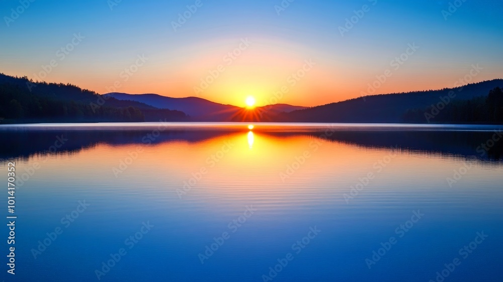 Sunset over a lake with a calm reflection, setting a peaceful mood for a contemplative quote. Sunset over a lake with a calm reflection, setting a peaceful mood for a contemplative quote.