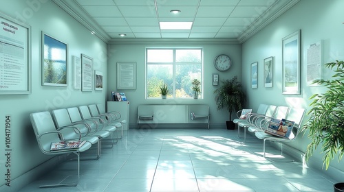 Bright and calm waiting room with chairs and plants.