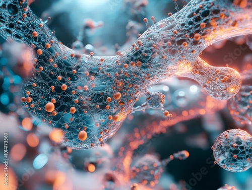 Biological nanotechnology visualized by nanobots designed to deliver targeted drug therapies within the human body, interacting with cells at the molecular level. photo