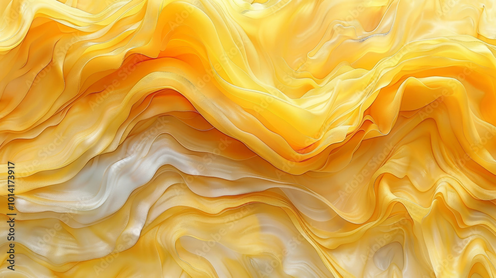 Sinuous folds of vibrant yellow and soft white fabric intertwine, creating a mesmerizing pattern that evokes warmth and movement, illuminated by gentle light from above. Sinuous folds of vibrant yellow and soft white fabric intertwine, creating a mesmerizing pattern that evokes warmth and movement, illuminated by gentle light from above.