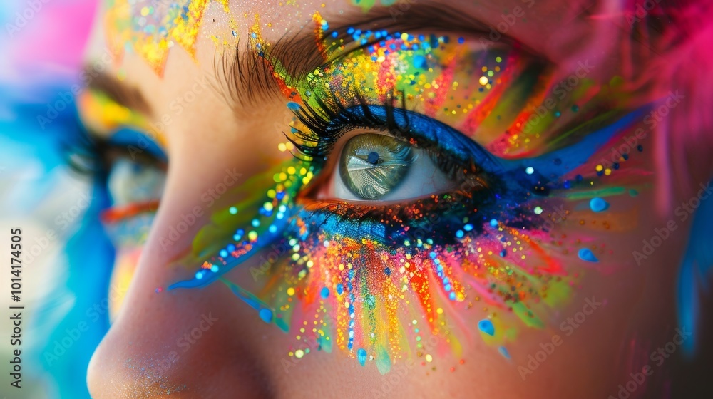 Captivating Avant Garde Makeup Art with Vibrant Glitter and Dramatic Eye Expression Captivating Avant Garde Makeup Art with Vibrant Glitter and Dramatic Eye Expression