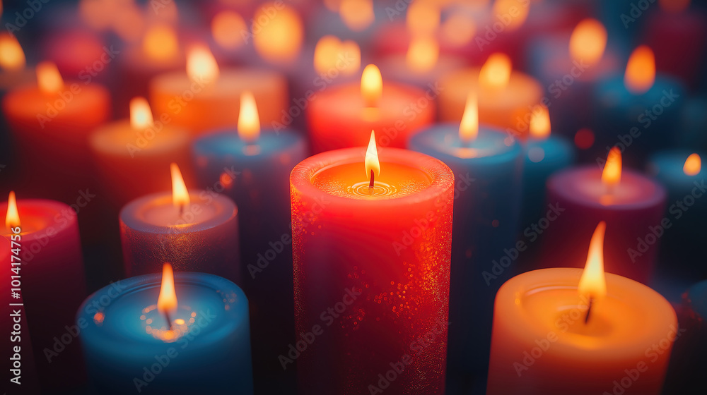 Soothing Close-Up of Aligned Candles with Warm Light Soothing Close-Up of Aligned Candles with Warm Light