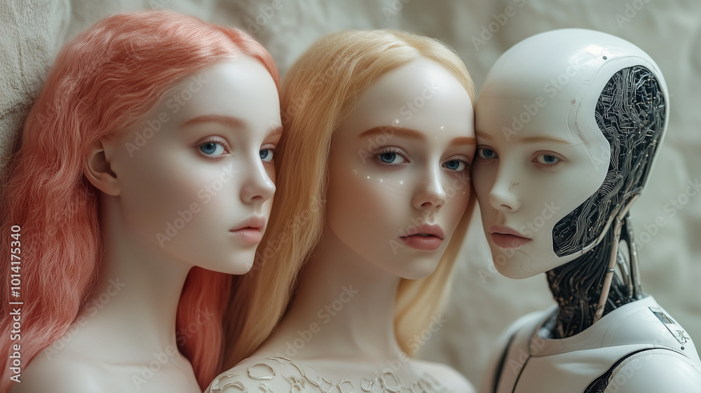 Obraz premium 人間とAI テクノロジーの共存
