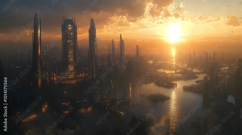 ciudad futurista en el horizonte. ciudad futurista en el horizonte.