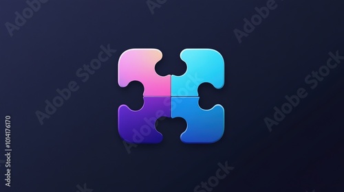 Simple and modern puzzle icon, representing problem-solving and teamwork concepts. The icon features interlocking puzzle pieces in vibrant colors, symbolizing collaboration, creativity, and connection