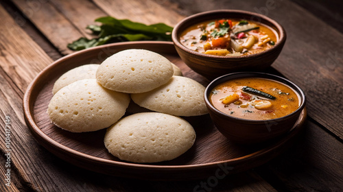 Idli sambhar south indian food photo