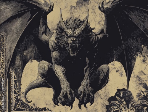 Gothic-style quote with an ornate blackletter font and an intricate gargoyle illustration, perfect for a dramatic and bold Facebook post.